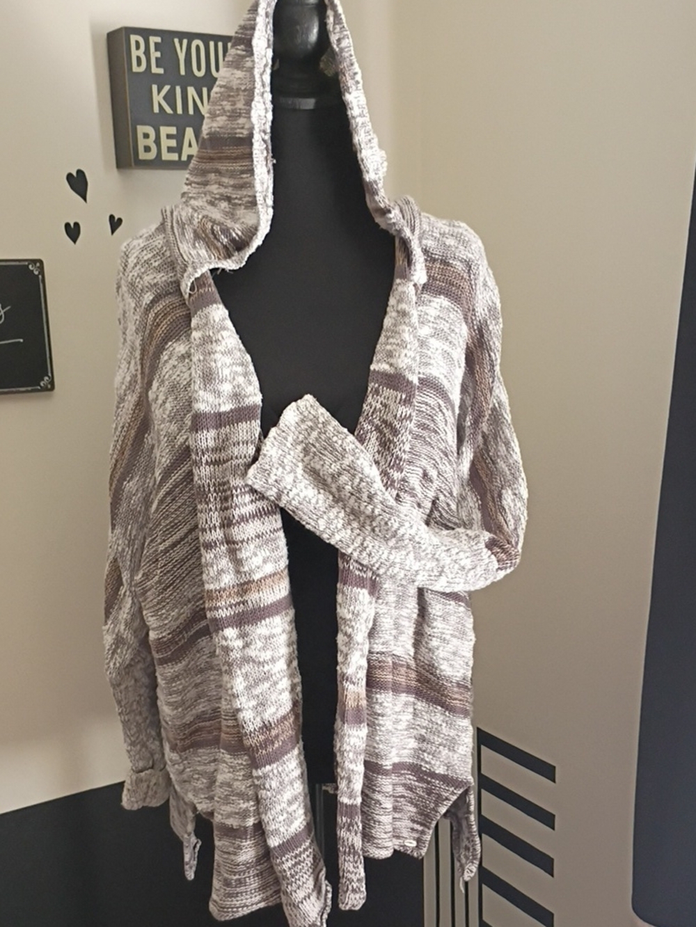 O'Neill Hooded Open-Front Marled Cardigan Sweater Sz. M/L